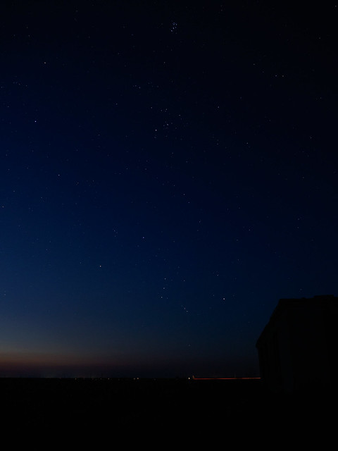 Pleyades, Hyades, Orion nebula at dawn