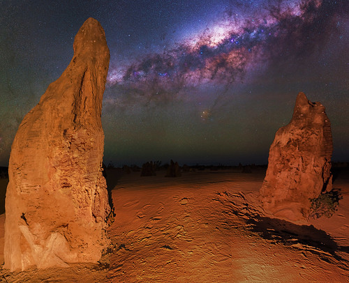 pinnacles desert nambung national park panorama stitched mosaic ms ice milky way cosmology southern hemisphere cosmos western australia dslr long exposure rural night photography nikon stars astronomy space galaxy astrophotography outdoor core great rift ancient sky 35mm d5500 landscape nikkor prime lens ioptron skytracker