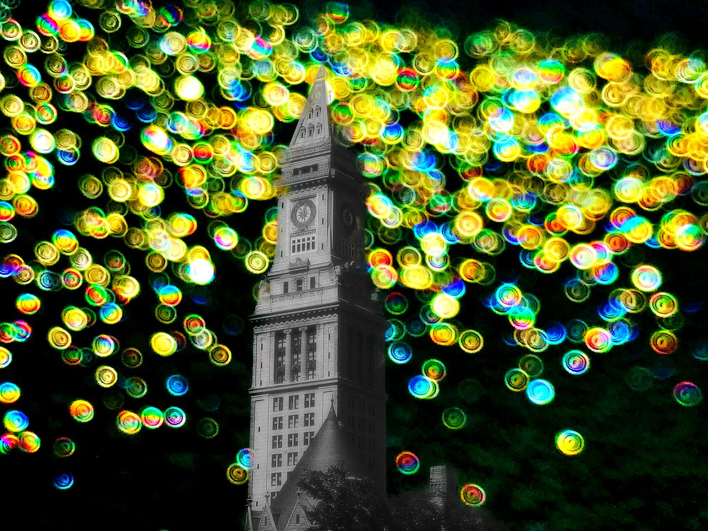 Clock tower against a bokeh background
