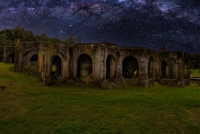 Sunning stars and milky way over the ruins of the historic gold mine