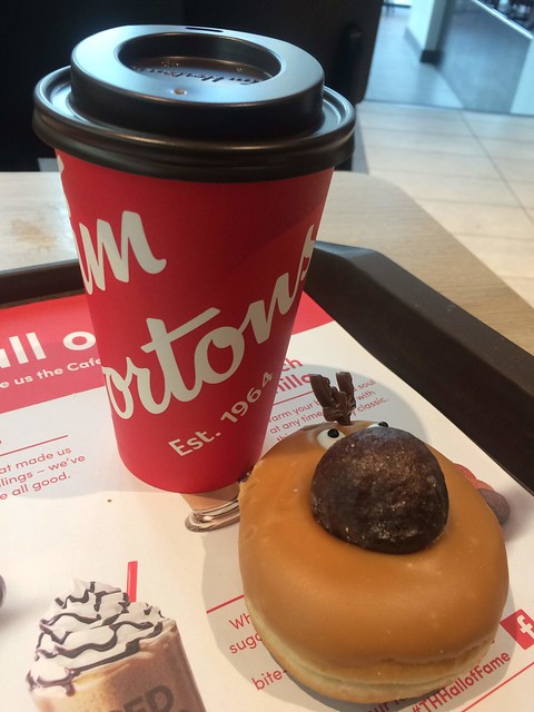 Hot Chocolate And Maple Moose Doughnut Tim Hortons Cardiff Aug 2019