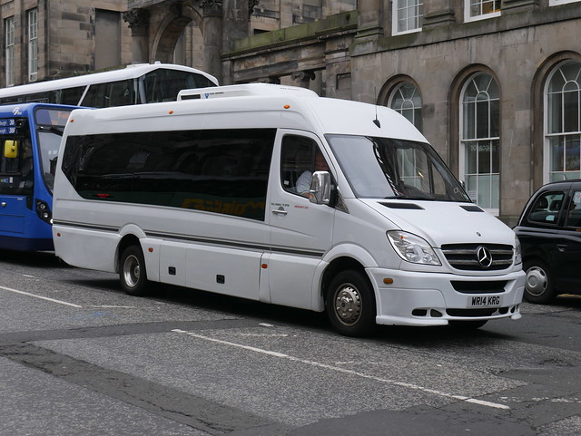 Clarke's Executive Travel of Gourock Mercedes Benz 516CDi Swansea Coachbuilders WR14KRG at Waterloo Place, Edinburgh, on 15 August 2019.