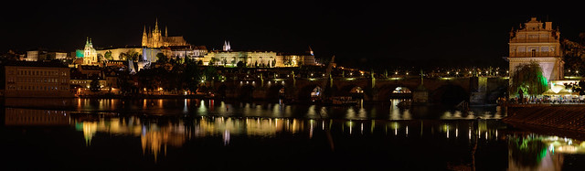 Prague castle & Charles bridge at night