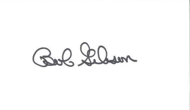Bob Gibson autographed index card
