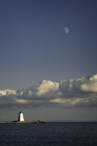 moon lighthouse landscape seascape clouds sky nautical outdoors water portmaitland ontario canada lake erie