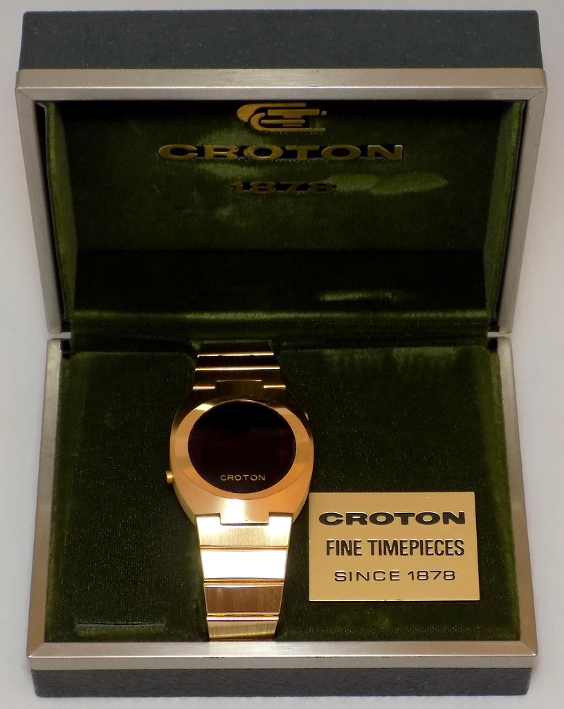 Vintage Croton Men's Digital Quartz Watch, Red LED Display, Original Bracelet, Circa 1973 - 1974