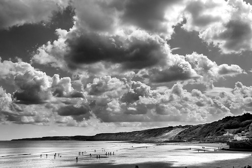 england yorkshire nothyorkshire scarborough sea seascape beach coast shore cliff sky clouds blackwhite blackandwhite monochrome landscape canoneos40d canon unitedkingdom uk