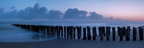 panorama jetty pier water sea poles stakes minimalistic sunrise colors clouds long exposure landscape seascape nature