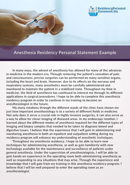 anesthesia residency personal statement example