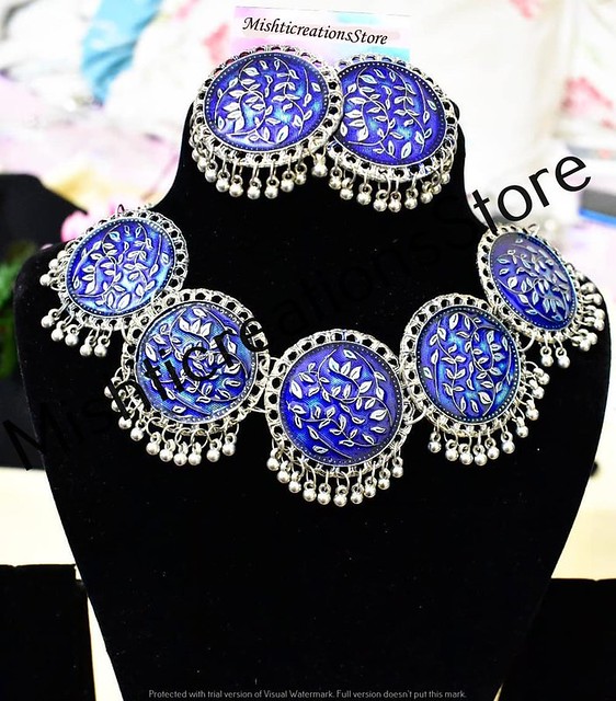 antique Boho blue choker Indian necklace
