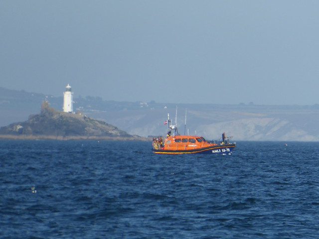 St Ives lifeboat off Godrevy