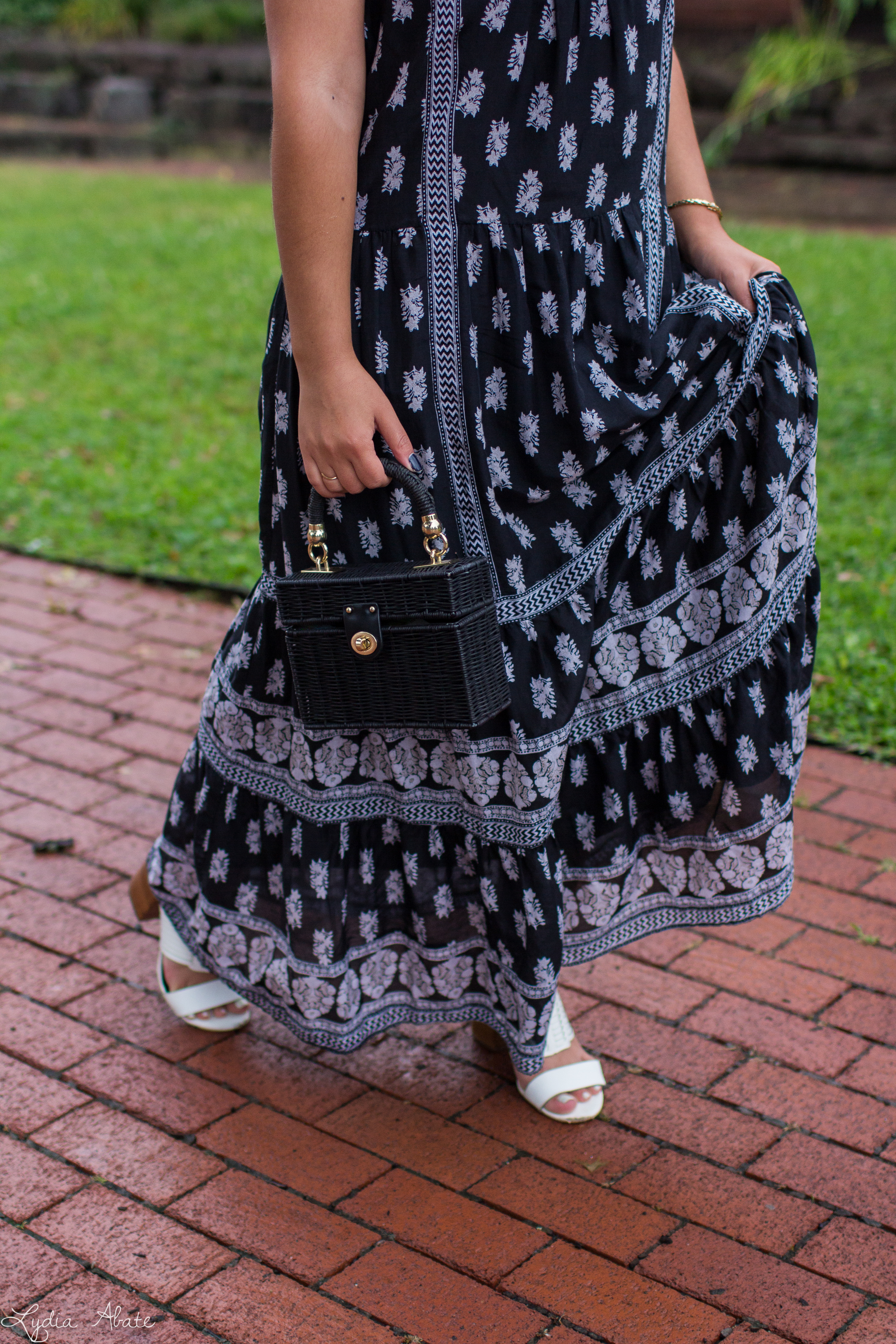 black and grey printed maxi dress, straw box bag, raffia earrings-11.jpg