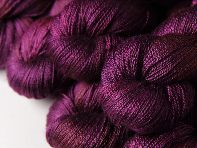 Brilliance Lace – British Bluefaced Leicester wool and silk hand-dyed yarn 100g – ‘Dancing in the Dark’ (purple)