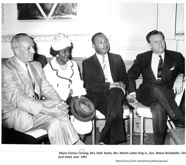 Mayor Erastus Corning, Mrs. Ruth Banks, Rev. Martin Luther King, Jr. and Gov,. Nelson Rockefeller  , Ten Eyck Hotel  1961