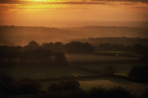 golden sun sunset brentor devon cornwall landscape fields mist evening south west uk sigma 70300 d7000 nikon england countryside light hedges