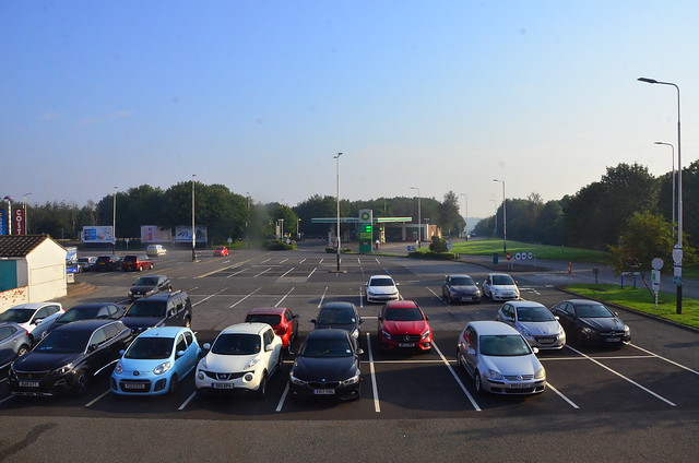 Cars in Woolley Edge services northbound car park on Junction 38 of the M1