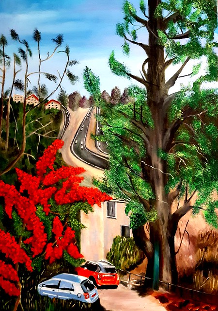 פרידה פירו ציירת ישראלית ירושלמית עכשווית מודרנית ציור נוף כביש כניסה לירושלים נוספים Frida piro painter artist