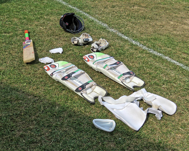 Cricket equipment at Southwater CC, in Southwater, West Sussex, England