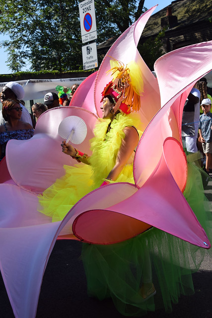 DSC_5511 Notting Hill Caribbean Carnival London Exotic Colourful Pink Costume Yellow Ostrich Feather Boa Showgirl Dancing Performers August 26 2019 Beautiful Stunning Girls