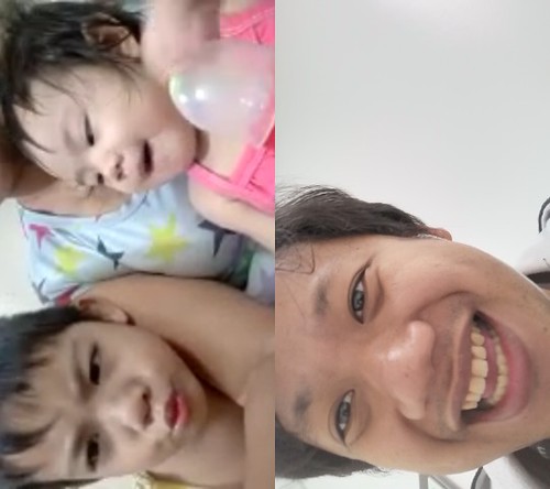 Aug 28 2019 videocall. Ayaw daw mkipagusap ni misha. Pero nrinig ko biglang umiyak c misha. Nauntog pala. Be careful mga anak ko | by dray_ef