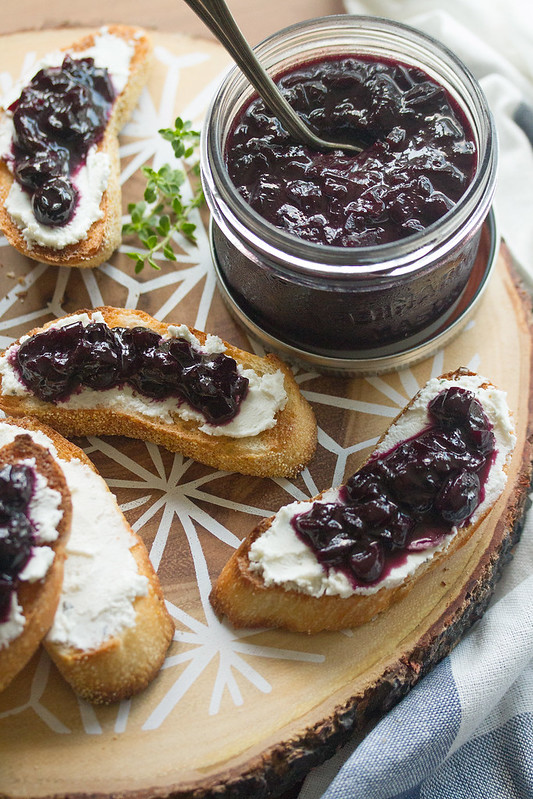 Blueberry-Onion Jam with Goat Cheese Crostini