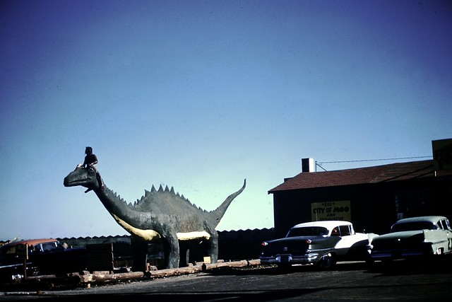 Found Photo - Roadside Dinosaur - Rimview Cafe, Bliss, Idaho