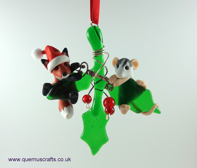 Little Santa Fox and Wee Lily on Glass Holly