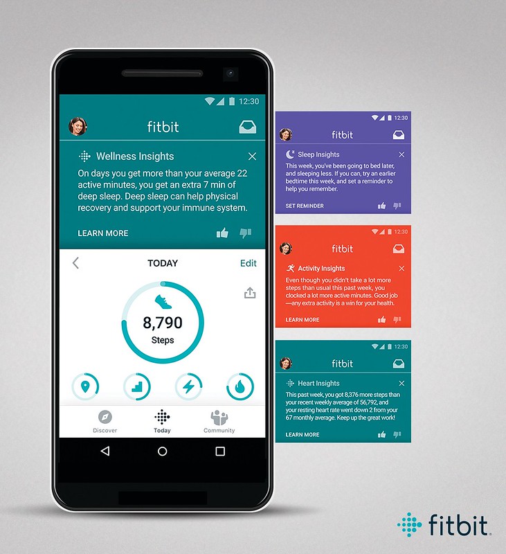 Pr Asset Of Fitbit Premium On Android, Showing Today Screen With Insights. For Placement Into Renders Or Lifestyle Imagery Only.