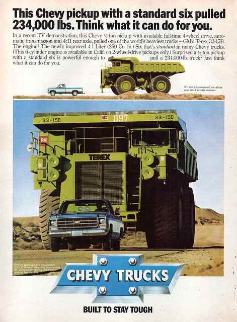 1979 Chevrolet Chevy 1.5 Ton 4.1 Litre 250 Cu In Six Cylinder Pickup Truck USA Original Magazine Advertisement