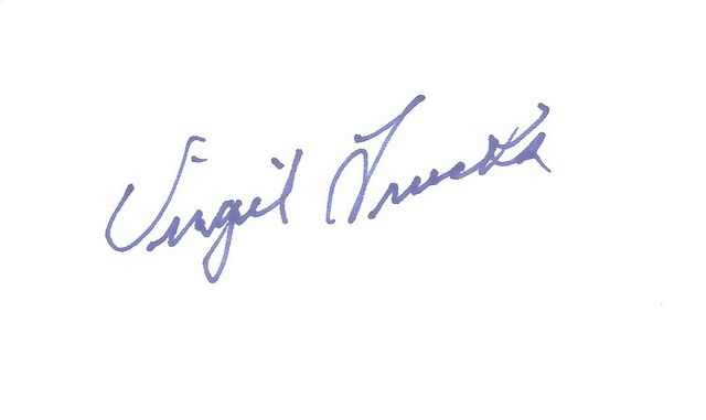 Virgil Trucks autographed index card