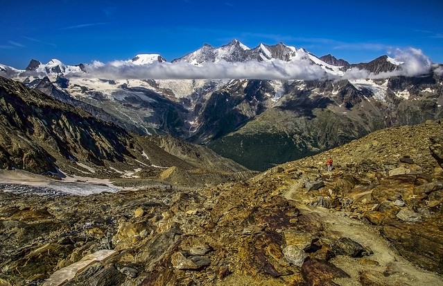 Mischabel Massif (4545 m.) seen from Hohsaas (3101 m.) Saastal, Alpi Pennine, Walliser Alpen