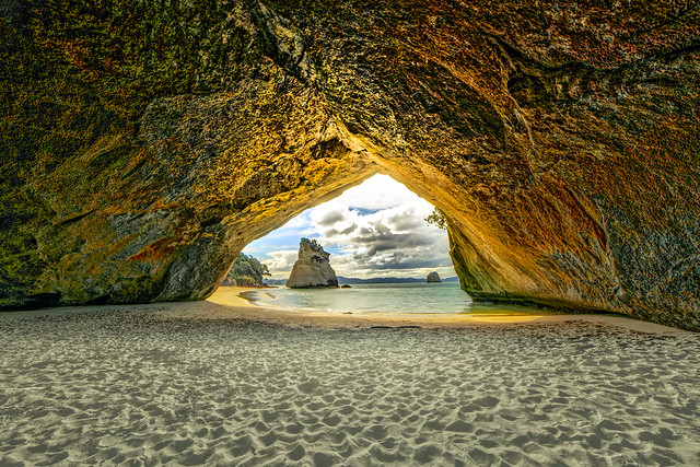 The Famous arch the coast at Cathedral Cove in Coromandel New Zealand