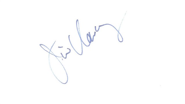 Jim Clancy autographed index card