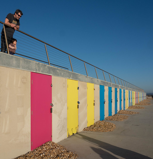 Colourful beach huts at Milford on Sea, Hampshire in February