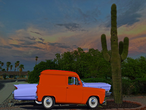 fordthames ford thames cadillac coupedeville eldorado shark cactus sunset monsoon arizona az color colors colorful lighting
