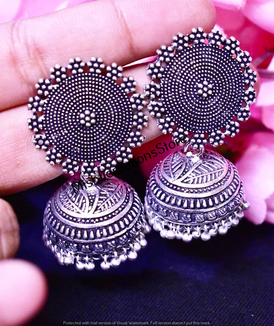 Oxidised Jhumka Earrings Set