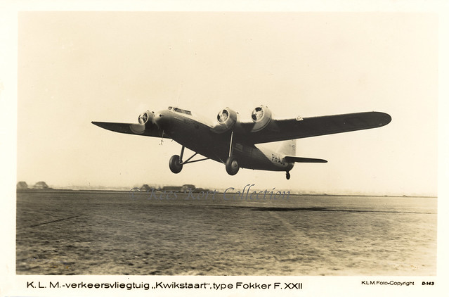 An impressive view of the four-engined Fokker F.XXII (F.22) taking off from the airfield Schiphol (Amsterdam) [Netherlands, 1935]