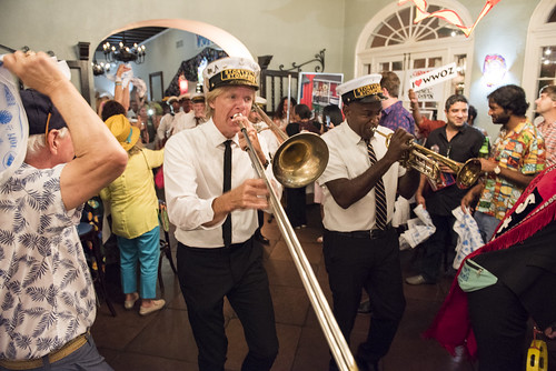 Storyville Stompers lead the second line at the WWOZ Groove Gala at Tableau and Le Petit Theatre in New Orleans on September 5, 2019. Photo by Ryan Hodgson-Rigsbee RHRphoto.com