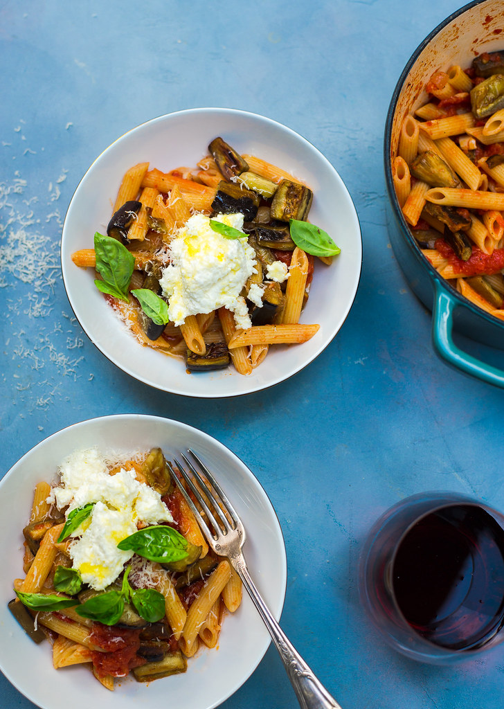 A classic Italian recipe, also known as pasta alla norma, ziti with roasted eggplant and ricotta cheese is a quick and impressive pasta dish. 