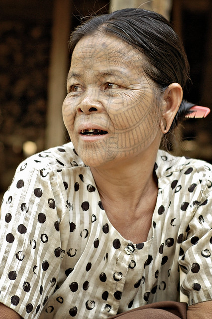 Chin woman with spider web tattoo - Myanmar
