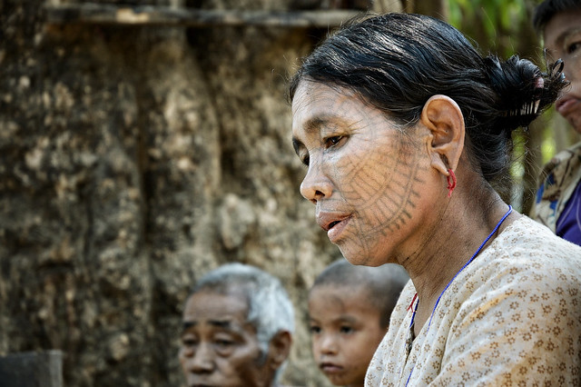 Chin woman with tattoo shaped spider web on face - Myanmar