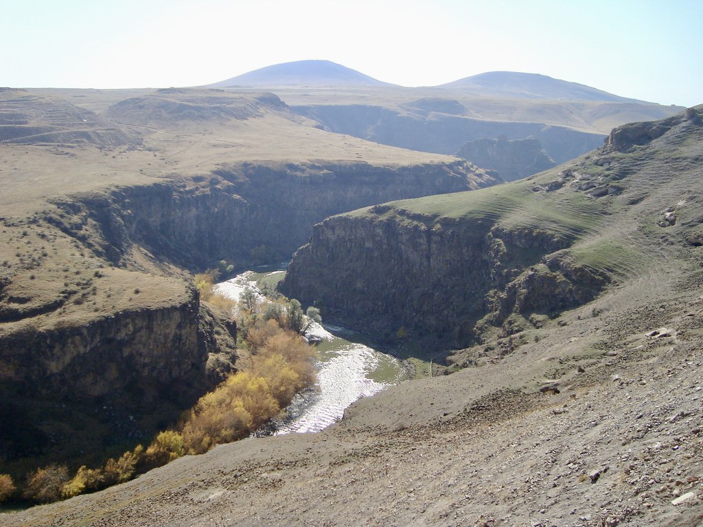 Canyon marking the border between Turkey and Armenia, seen from a place called Ani