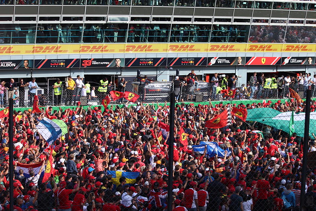Sunday 8th September 2019. Ferrari fans celebrate on the track after Charles Leclerc's victory at the Italian Grand Prix 2019.