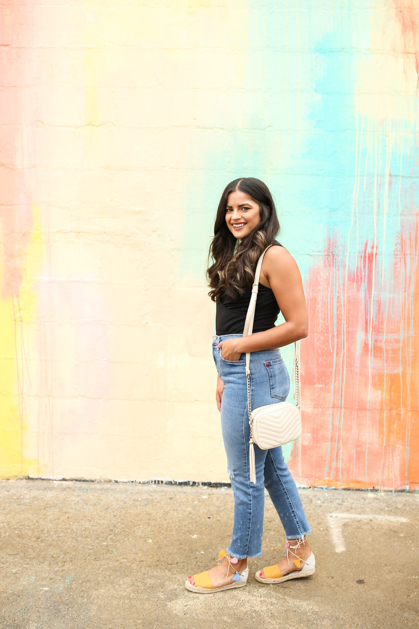 Priya the Blog, Nashville fashion blog, Nashville fashion blogger, Nashville style blog, Nashville style blogger, espadrilles, how to wear espadrilles, espadrille outfit, Urban Outfitters Girlfriend Jeans, late Summer outfit, Nashville mural, lace-up tassel espadrilles