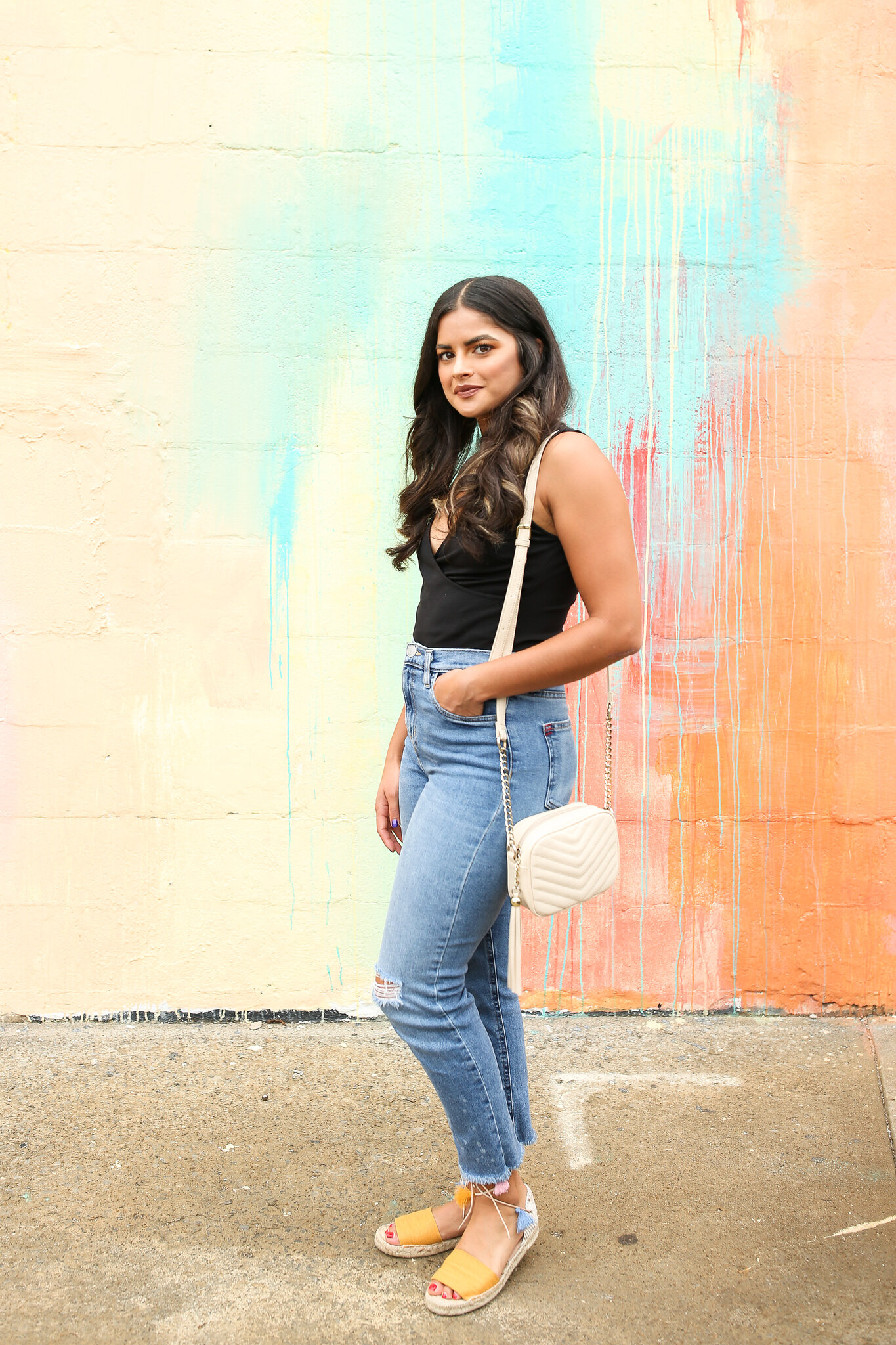 Priya the Blog, Nashville fashion blog, Nashville fashion blogger, Nashville style blog, Nashville style blogger, espadrilles, how to wear espadrilles, espadrille outfit, Urban Outfitters Girlfriend Jeans, late Summer outfit, Nashville mural, lace-up tassel espadrilles
