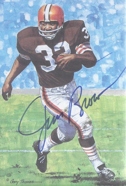 Jim Brown - Autographed Goal Line Art Football Card