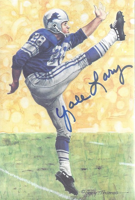 Yale Lary - Autographed Goal Line Art Football Card