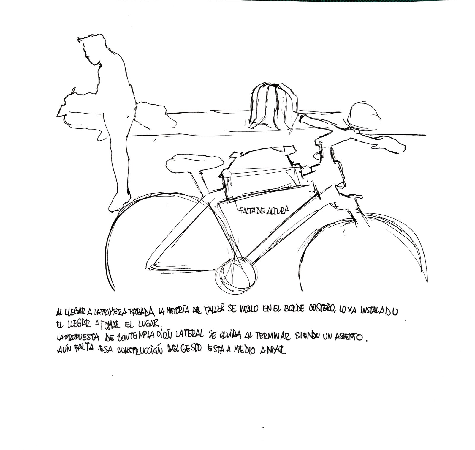 Croquis y planos del habitar en la bicicleta del borde costero.