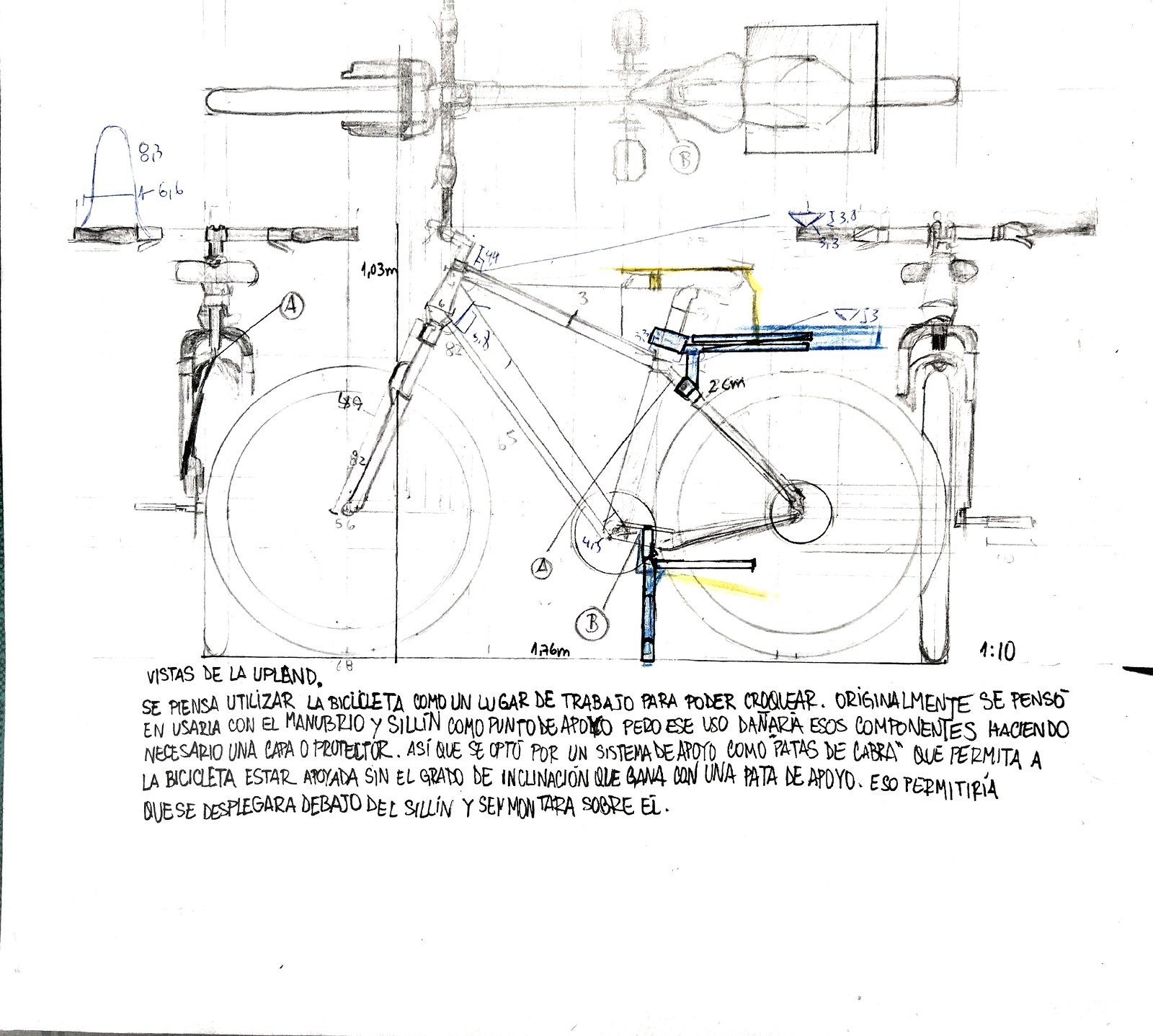 Croquis y planos del habitar en la bicicleta del borde costero.