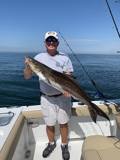 Photo of man holding up a nice cobia.